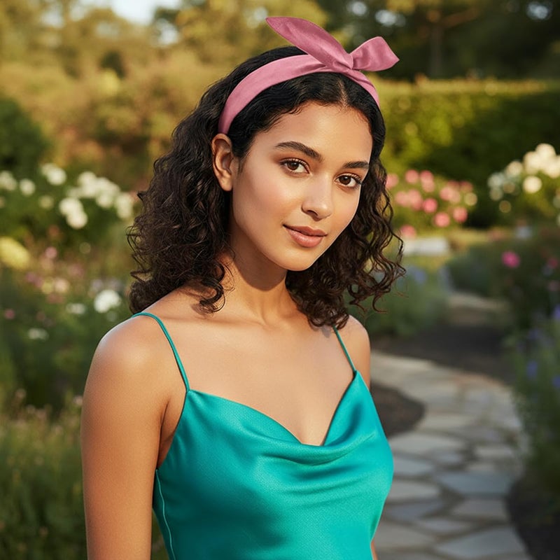 HYFEEL Wire Headbands for Women Bow Hair Scarf Cute Twist Hairbands Adjustable Head Wraps Fashion Beach Hair Accessories for Girls Lady Multi-use Turban (Pink) - Image 2